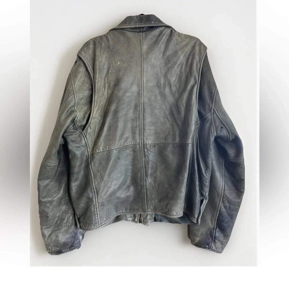 vintage 90s Y2K Wilsons olive green distressed bomber leather jacket * Flaws - Picture 3 of 16